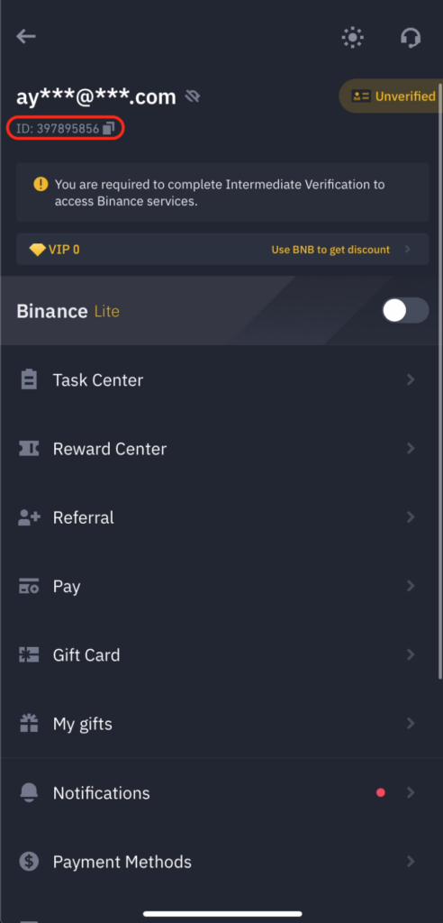 How to get Binance user ID (Mobile) - AYMBot